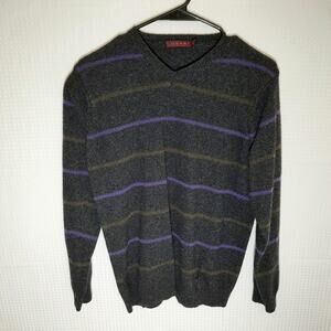 Derby L Sweater Men’s Gray Purple Stripe 80% Wool V Neck Pullover Euro Style